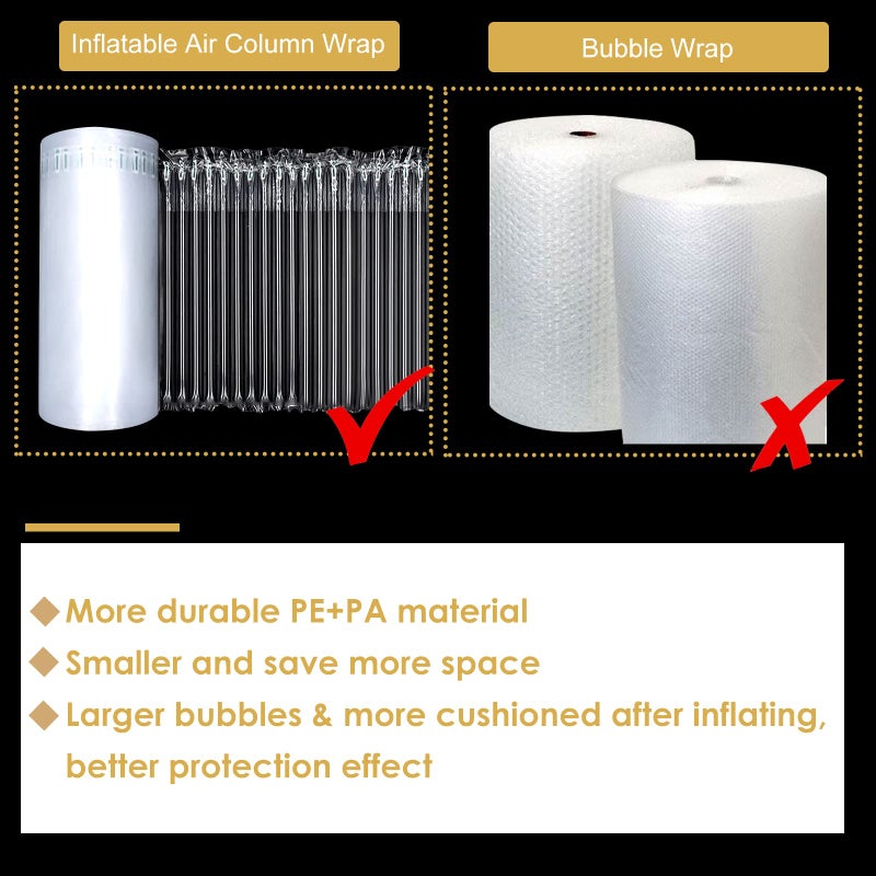 FVIEXE 13.7 Inch x 164 Feet Bubble Cushioning Wrap Roll  Large Bubble Air Bubbles for Packaging Moving Shipping Delivering with Free Pump  Inflatable Air Column Bubble Bag Wine Bottle Protector - Image 5
